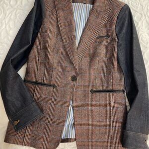 Veronica Beard Checkered Blazer with Dark Sleeves